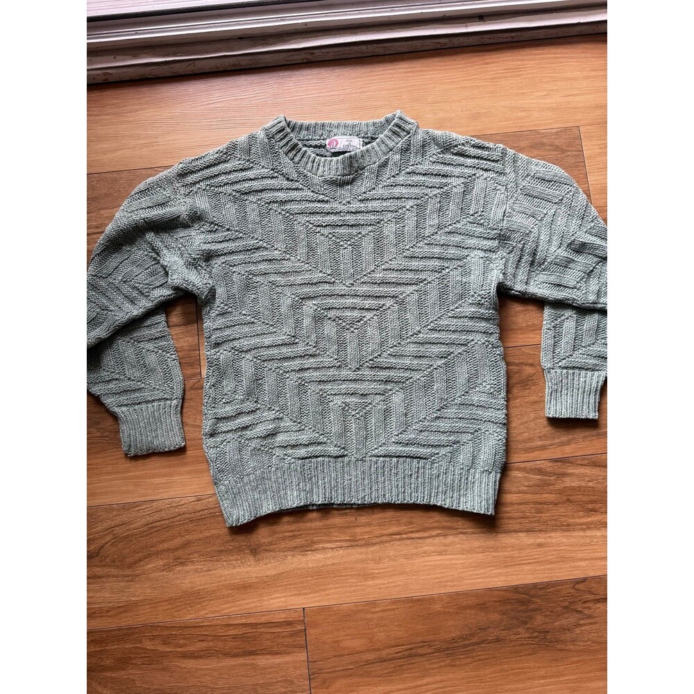 Vintage 90s Isle of Cotton Sage Green 100% Cotton Sweater Womens Medium USA made